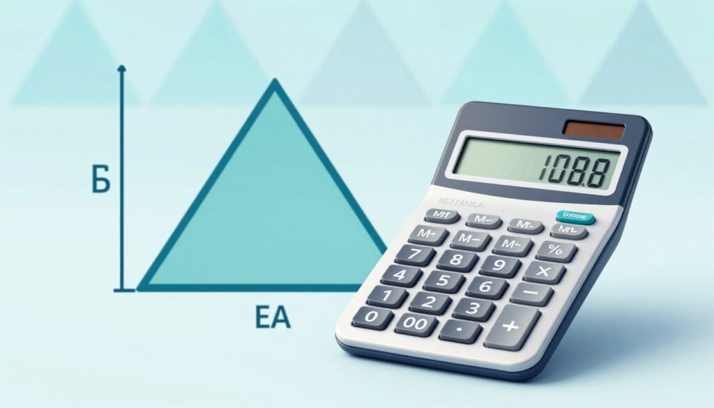 A detailed illustration of a calculator specifically designed for calculating the height of an isosceles triangle, placed prominently in the foreground. The calculator features a sleek, modern design with clear digital displays showing sample calculations. In the middle ground, an isosceles triangle is depicted, drawn clearly with labeled sides and height. The triangle has a harmonious color scheme, using blues and greens to evoke a sense of calm and precision. In the background, a softly blurred geometric pattern of triangles creates a sense of depth and context. The lighting is bright and even, highlighting the calculator and triangle, with a subtle focus that draws the viewer's eye. The overall atmosphere is professional and inviting, suitable for educational purposes. A detailed illustration of a calculator specifically designed for calculating the height of an isosceles triangle, placed prominently in the foreground. The calculator features a sleek, modern design with clear digital displays showing sample calculations. In the middle ground, an isosceles triangle is depicted, drawn clearly with labeled sides and height. The triangle has a harmonious color scheme, using blues and greens to evoke a sense of calm and precision. In the background, a softly blurred geometric pattern of triangles creates a sense of depth and context. The lighting is bright and even, highlighting the calculator and triangle, with a subtle focus that draws the viewer's eye. The overall atmosphere is professional and inviting, suitable for educational purposes.
