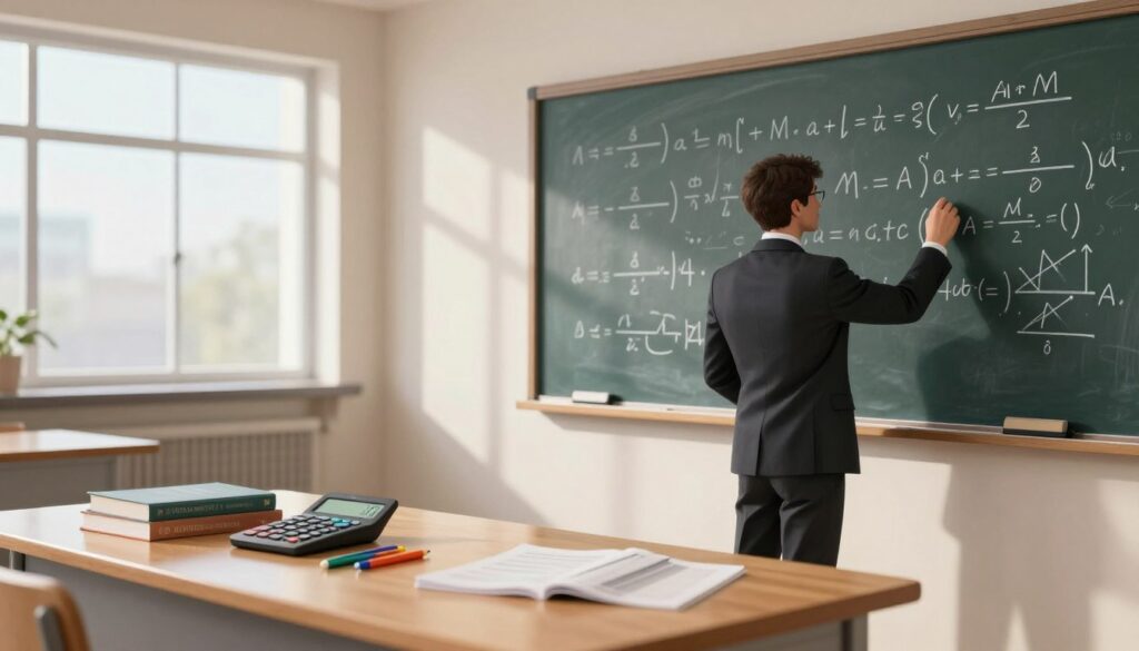 A dynamic illustration of practical methods for calculating integrals in mathematics. In the foreground, a sophisticated mathematician, dressed in a professional suit, is deeply engaged in solving integral equations on a large chalkboard filled with complex mathematical notations and diagrams. In the middle ground, various tools like a graphing calculator, textbooks, and a set of colorful pens are scattered across a sleek wooden desk, emphasizing the concept of calculation. The background features a spacious classroom with large windows allowing bright natural light to flood in, casting soft shadows and creating a focused atmosphere. The overall mood is one of academic dedication and intellectual curiosity, inviting the viewer into the world of mathematics. A dynamic illustration of practical methods for calculating integrals in mathematics. In the foreground, a sophisticated mathematician, dressed in a professional suit, is deeply engaged in solving integral equations on a large chalkboard filled with complex mathematical notations and diagrams. In the middle ground, various tools like a graphing calculator, textbooks, and a set of colorful pens are scattered across a sleek wooden desk, emphasizing the concept of calculation. The background features a spacious classroom with large windows allowing bright natural light to flood in, casting soft shadows and creating a focused atmosphere. The overall mood is one of academic dedication and intellectual curiosity, inviting the viewer into the world of mathematics.