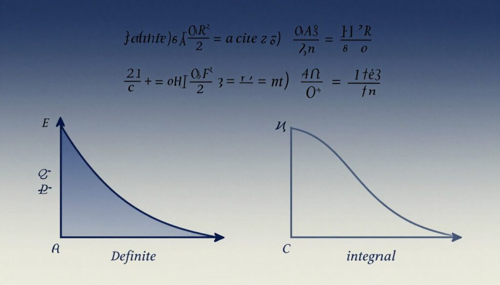 A visually engaging educational illustration depicting the key differences between definite and indefinite integrals in mathematics. In the foreground, display two distinct graphs: one representing a definite integral, shaded and labeled with clear bounds, and the other showing an indefinite integral, featuring a smooth curve without bounds. In the middle ground, include mathematical symbols and equations that relate to both integrals, arranged artistically to emphasize their contrasting nature. The background should have a soft gradient, transitioning from deep blue to light gray, creating a calm and scholarly atmosphere. Use soft, natural lighting to enhance clarity and focus on the mathematical elements. The overall mood should be informative and inviting, perfect for an educational article on mathematics. A visually engaging educational illustration depicting the key differences between definite and indefinite integrals in mathematics. In the foreground, display two distinct graphs: one representing a definite integral, shaded and labeled with clear bounds, and the other showing an indefinite integral, featuring a smooth curve without bounds. In the middle ground, include mathematical symbols and equations that relate to both integrals, arranged artistically to emphasize their contrasting nature. The background should have a soft gradient, transitioning from deep blue to light gray, creating a calm and scholarly atmosphere. Use soft, natural lighting to enhance clarity and focus on the mathematical elements. The overall mood should be informative and inviting, perfect for an educational article on mathematics.