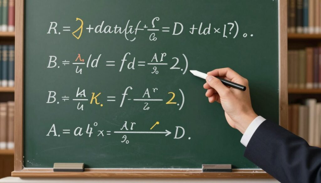 A visually engaging illustration depicting the multiplication of logarithms with the same base. In the foreground, show an elegant chalkboard filled with logarithmic equations, emphasizing the multiplication of two logarithms. Use clear mathematical symbols and vibrant colors to highlight key concepts. In the middle ground, add a mathematical hand, styled professionally, writing on the board, wearing a smart business attire. In the background, include a softly blurred library setting with shelves of books, conveying an academic atmosphere. The lighting should be warm and inviting, mimicking a classroom environment, with a focus on the chalkboard to pull viewers' attention to the mathematical content. The overall mood should be inspiring and educational.