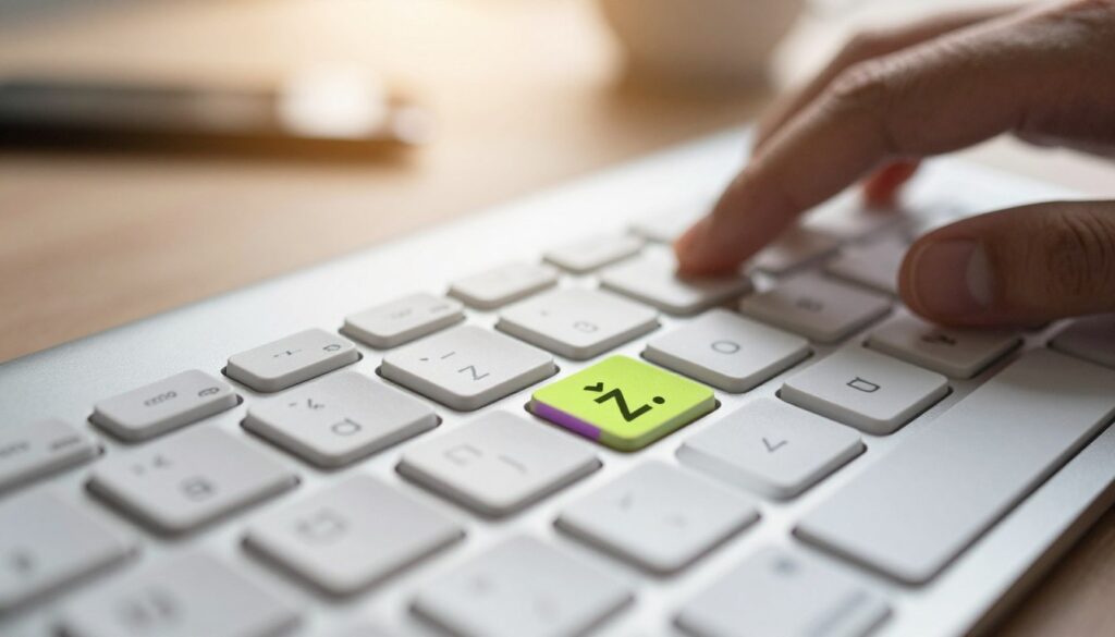 A close-up image of a computer keyboard featuring highlighted keys corresponding to the combination for "ź." The foreground should focus on the keyboard, with particular attention to the keys that need to be pressed, showing distinct markings or colors to indicate their importance. The middle ground should have a blurred hand approaching the keyboard, suggesting a user ready to input the combination. The background can depict a soft-focus office environment, with warm, ambient lighting that creates a welcoming atmosphere. Capture the scene from a slightly elevated angle to give depth, emphasizing a sense of instruction and guidance. The mood should be informative and encouraging, inviting readers to follow along with the tutorial. A close-up image of a computer keyboard featuring highlighted keys corresponding to the combination for "ź." The foreground should focus on the keyboard, with particular attention to the keys that need to be pressed, showing distinct markings or colors to indicate their importance. The middle ground should have a blurred hand approaching the keyboard, suggesting a user ready to input the combination. The background can depict a soft-focus office environment, with warm, ambient lighting that creates a welcoming atmosphere. Capture the scene from a slightly elevated angle to give depth, emphasizing a sense of instruction and guidance. The mood should be informative and encouraging, inviting readers to follow along with the tutorial.