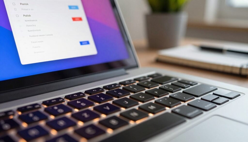 A close-up shot of a computer keyboard with a focus on the “Z” key, highlighted to show the variation of symbols and diacritics for Polish typing settings. In the foreground, the illuminated keyboard glows softly, casting a warm light. In the middle, a sleek laptop screen displays a vibrant graphic interface of language settings, highlighting the option for Polish. The background features a modern desk with a minimalist aesthetic—a subtle plant and a neatly arranged notebook to enhance the professional atmosphere. The scene is well-lit with a soft, natural light effect that evokes a calm, focused mood, suitable for problem-solving in technology. A close-up shot of a computer keyboard with a focus on the “Z” key, highlighted to show the variation of symbols and diacritics for Polish typing settings. In the foreground, the illuminated keyboard glows softly, casting a warm light. In the middle, a sleek laptop screen displays a vibrant graphic interface of language settings, highlighting the option for Polish. The background features a modern desk with a minimalist aesthetic—a subtle plant and a neatly arranged notebook to enhance the professional atmosphere. The scene is well-lit with a soft, natural light effect that evokes a calm, focused mood, suitable for problem-solving in technology.