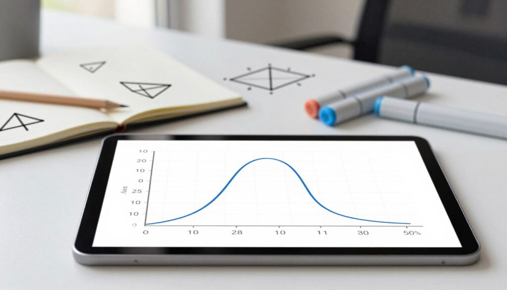 A detailed illustration of a well-organized graph representing a trigonometric function with visible asymptotes. In the foreground, a digital tablet displays the graph with clear axes and a smooth curve illustrating the periodic nature of sine or cosine functions. The middle ground features a clean workspace with a notebook, a pencil, and color-coded markers for annotations, surrounded by geometric shapes symbolizing mathematical concepts. In the background, a blend of soft lighting highlights a modern office environment, creating a professional atmosphere. The overall mood is focused and educational, emphasizing clarity and precision in data visualization, suitable for a tutorial on graph creation.