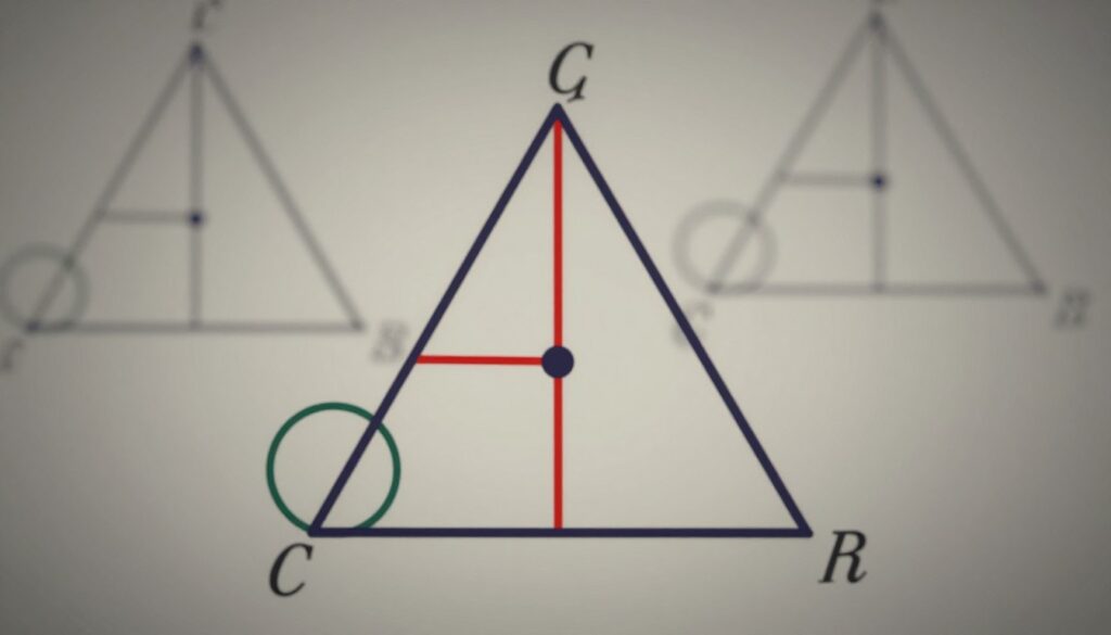 A mathematical illustration focusing on the concept of the radius of an inscribed circle within a triangle. In the foreground, display a triangle drawn with precise lines, with the inscribed circle tangent to each side, highlighting the radius with a bright color. Include mathematical labels or annotations subtly integrated into the design to illustrate key points without text overlays. In the middle, show geometric constructions like bisectors and altitudes, capturing the triangulation process that defines the relationship between the triangle and the inscribed circle. In the background, use a softly blurred geometric grid that suggests a mathematical environment, with gentle lighting to create a clear and educational atmosphere. The overall mood should be professional and engaging, inviting viewers to explore the geometric concepts presented. A mathematical illustration focusing on the concept of the radius of an inscribed circle within a triangle. In the foreground, display a triangle drawn with precise lines, with the inscribed circle tangent to each side, highlighting the radius with a bright color. Include mathematical labels or annotations subtly integrated into the design to illustrate key points without text overlays. In the middle, show geometric constructions like bisectors and altitudes, capturing the triangulation process that defines the relationship between the triangle and the inscribed circle. In the background, use a softly blurred geometric grid that suggests a mathematical environment, with gentle lighting to create a clear and educational atmosphere. The overall mood should be professional and engaging, inviting viewers to explore the geometric concepts presented.