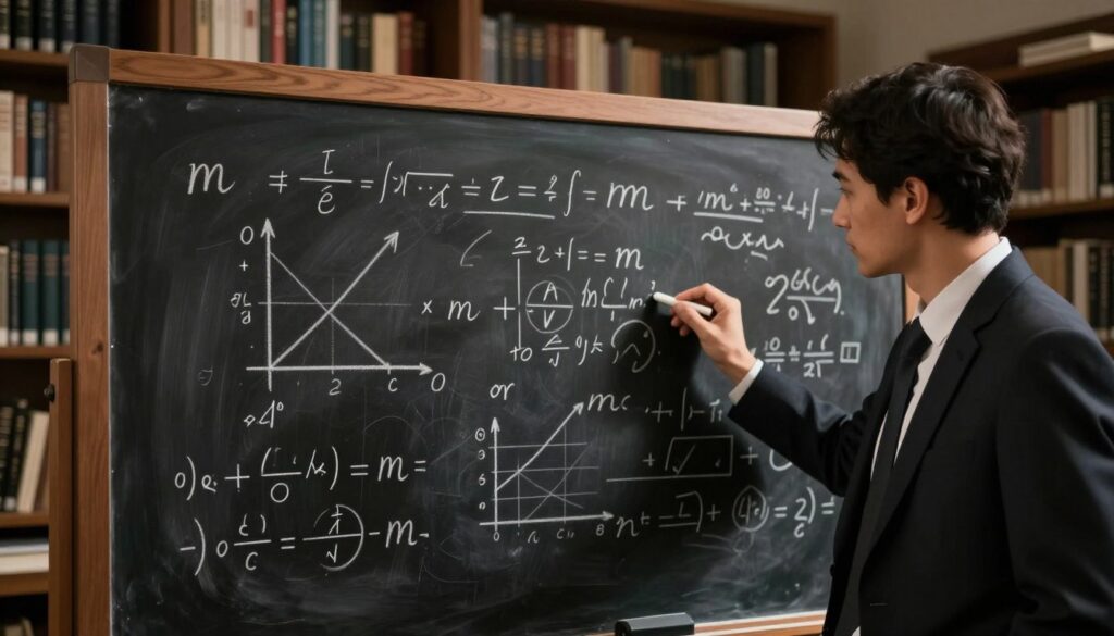 A thoughtful mathematician in a professional suit examines a chalkboard filled with equations and graphs related to the parameter 'm' in a dimly lit classroom. In the foreground, a hand holds a piece of chalk, poised to write additional notes. The middle ground showcases the cluttered chalkboard, detailed with various strategies, diagrams, and annotations illustrating practical approaches to solving equations for different values of 'm'. The background features a softly blurred library filled with mathematical texts and notebooks, creating a scholarly atmosphere. The warm lighting casts subtle shadows, enhancing the focus on the mathematician and the chalkboard. The overall mood is reflective and analytical, inviting viewers to engage with the complex subject matter. A thoughtful mathematician in a professional suit examines a chalkboard filled with equations and graphs related to the parameter 'm' in a dimly lit classroom. In the foreground, a hand holds a piece of chalk, poised to write additional notes. The middle ground showcases the cluttered chalkboard, detailed with various strategies, diagrams, and annotations illustrating practical approaches to solving equations for different values of 'm'. The background features a softly blurred library filled with mathematical texts and notebooks, creating a scholarly atmosphere. The warm lighting casts subtle shadows, enhancing the focus on the mathematician and the chalkboard. The overall mood is reflective and analytical, inviting viewers to engage with the complex subject matter.